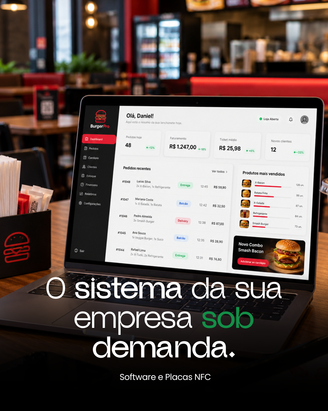Sistema para empresa em um notebook: software e placas NFC sob demanda.